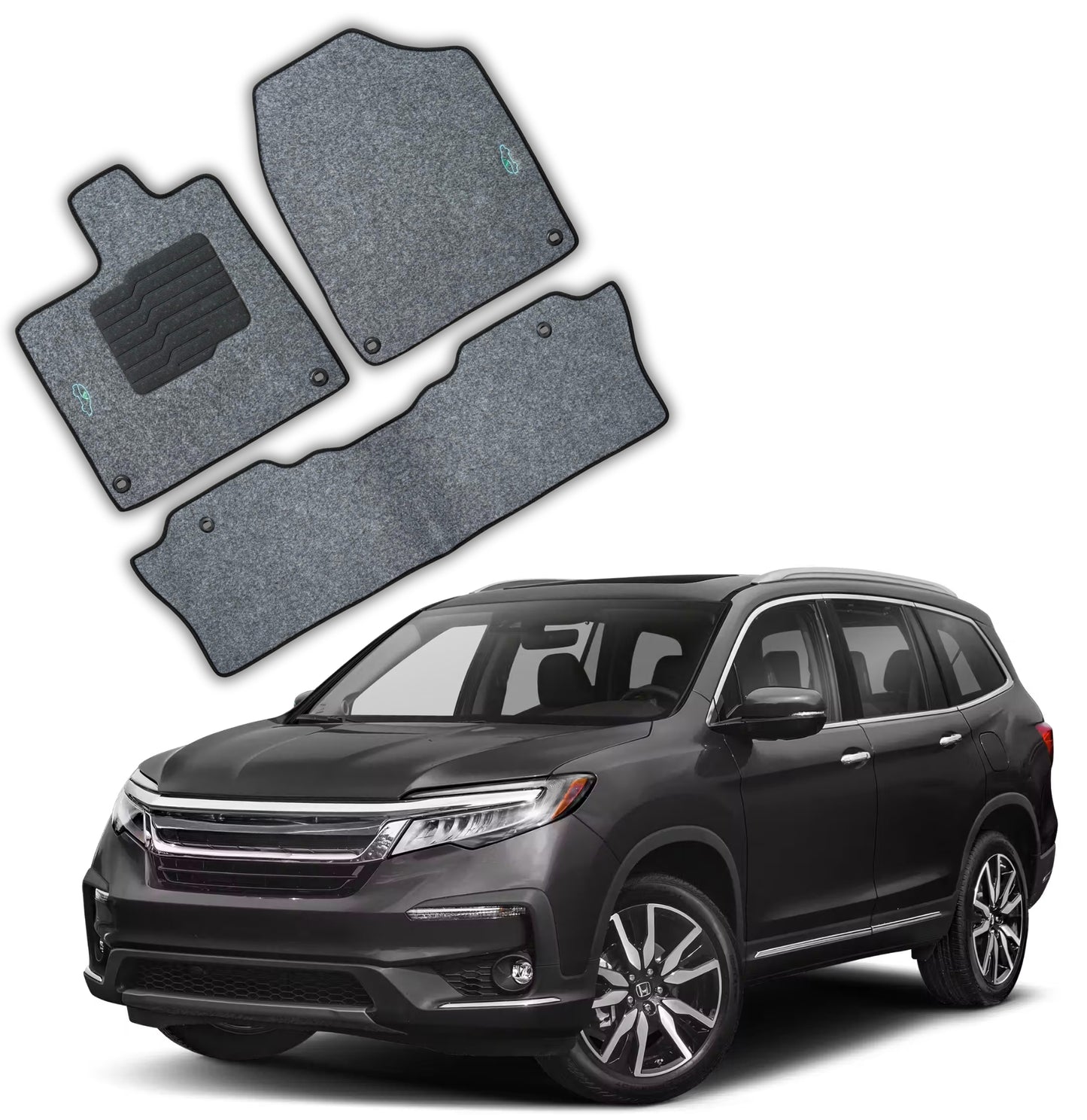 Carpet Floor Mats for 2016 to 2022 Honda Pilot, Front and Rear - Gray