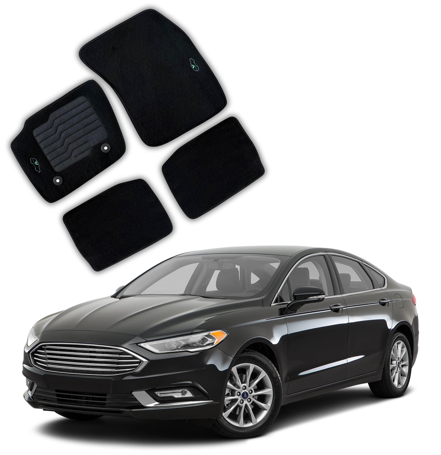 Carpet Floor Mats for 2013 to 2020 Ford Fusion, Front and Rear - Black