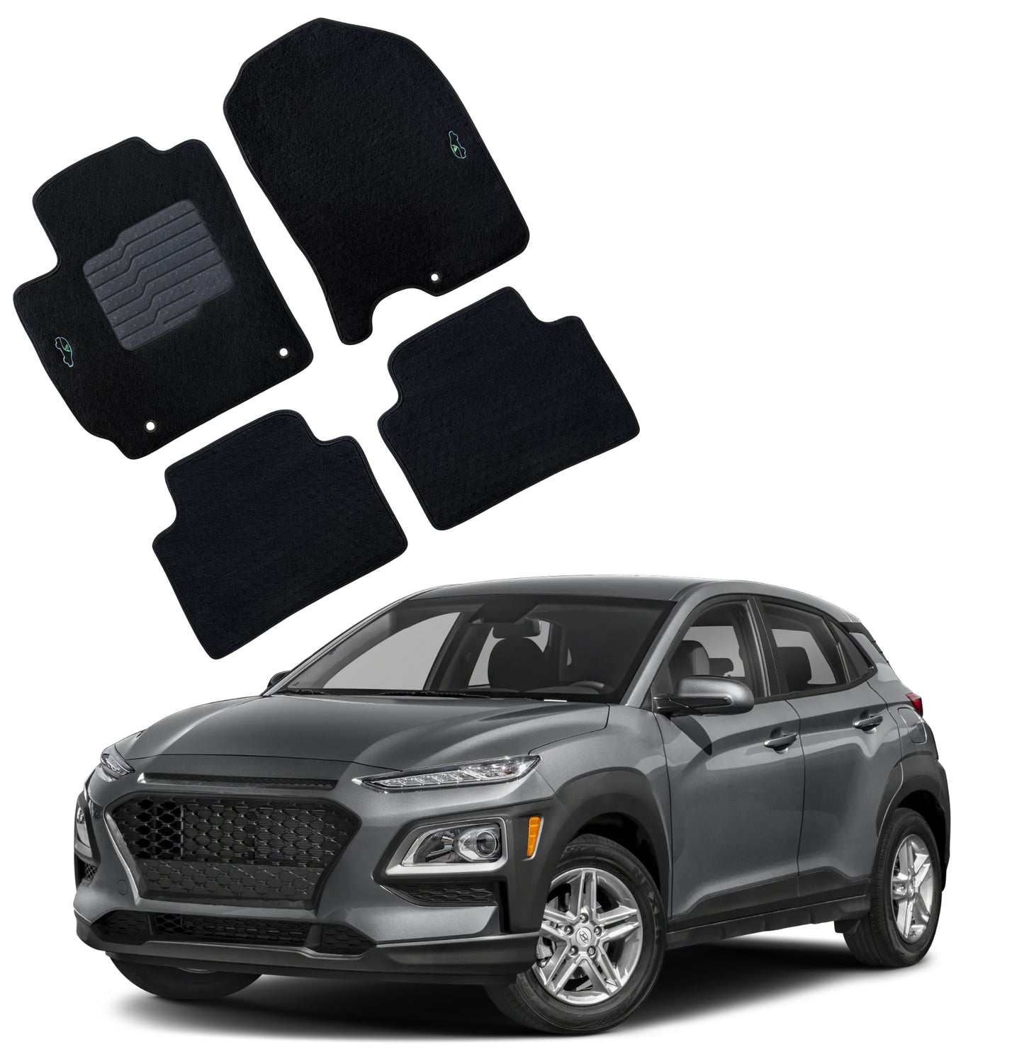 Carpet Floor Mats For 2018 to 2023 Hyundai Kona, Front and Rear, Black