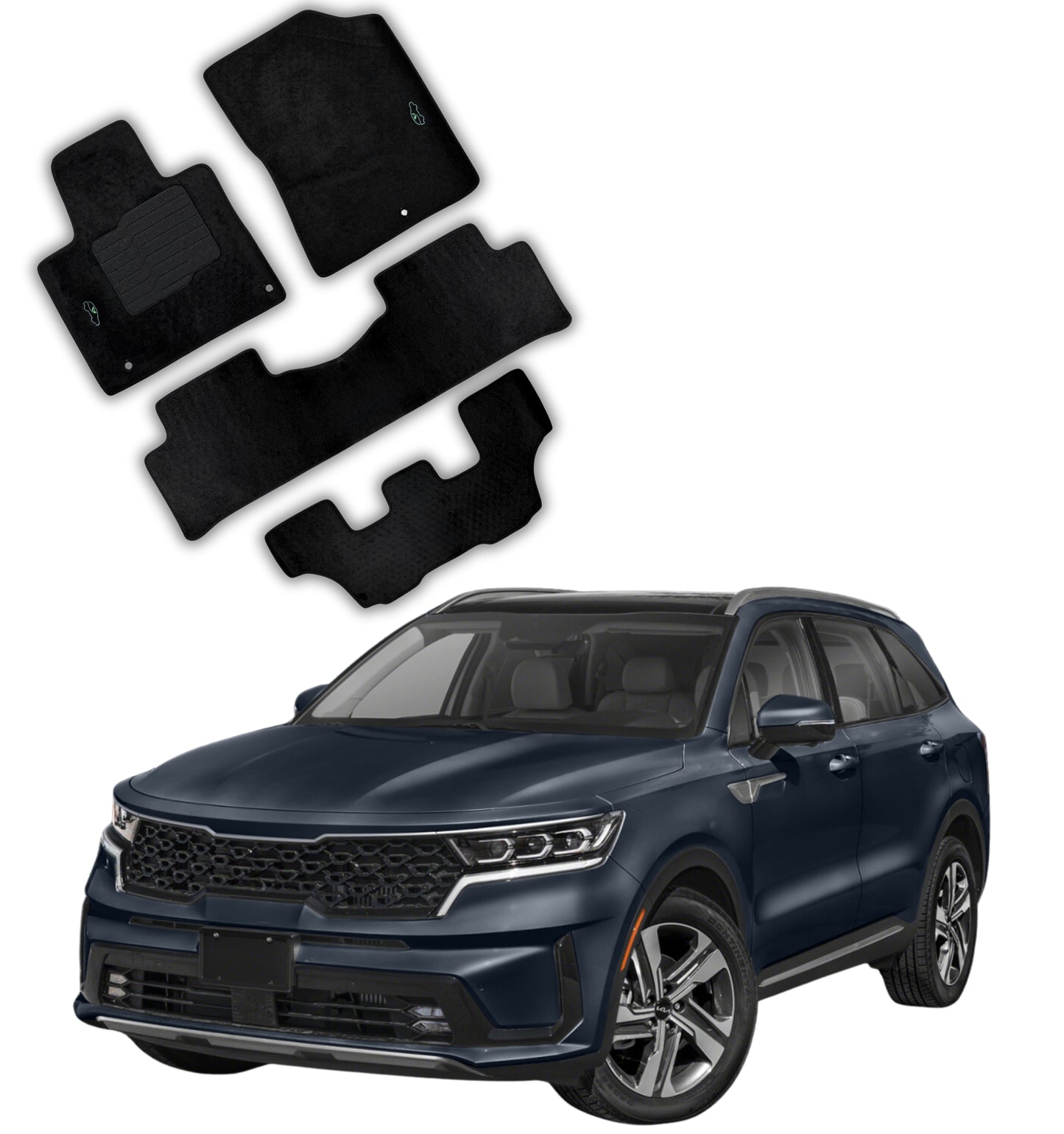 Carpet Floor Mats for 2021 to 2025 Kia Sorento Full 3-Row Set (Not for Hybrid Models)