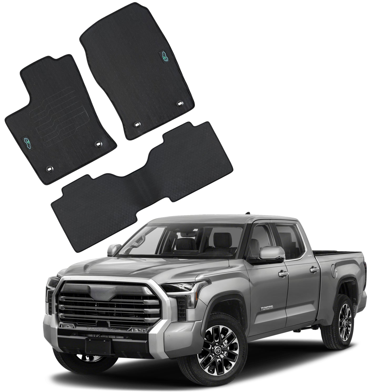All Weather Floor Mats for 2022 to 2025 Toyota Tundra CrewMax Cab Models, Front and Rear