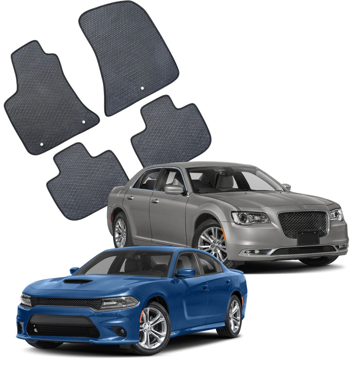 All Weather Honeycomb Floor Mats for 2011 to 2023 Dodge Charger and Chrysler 300 RWD (Not fit for AWD), Front and Rear