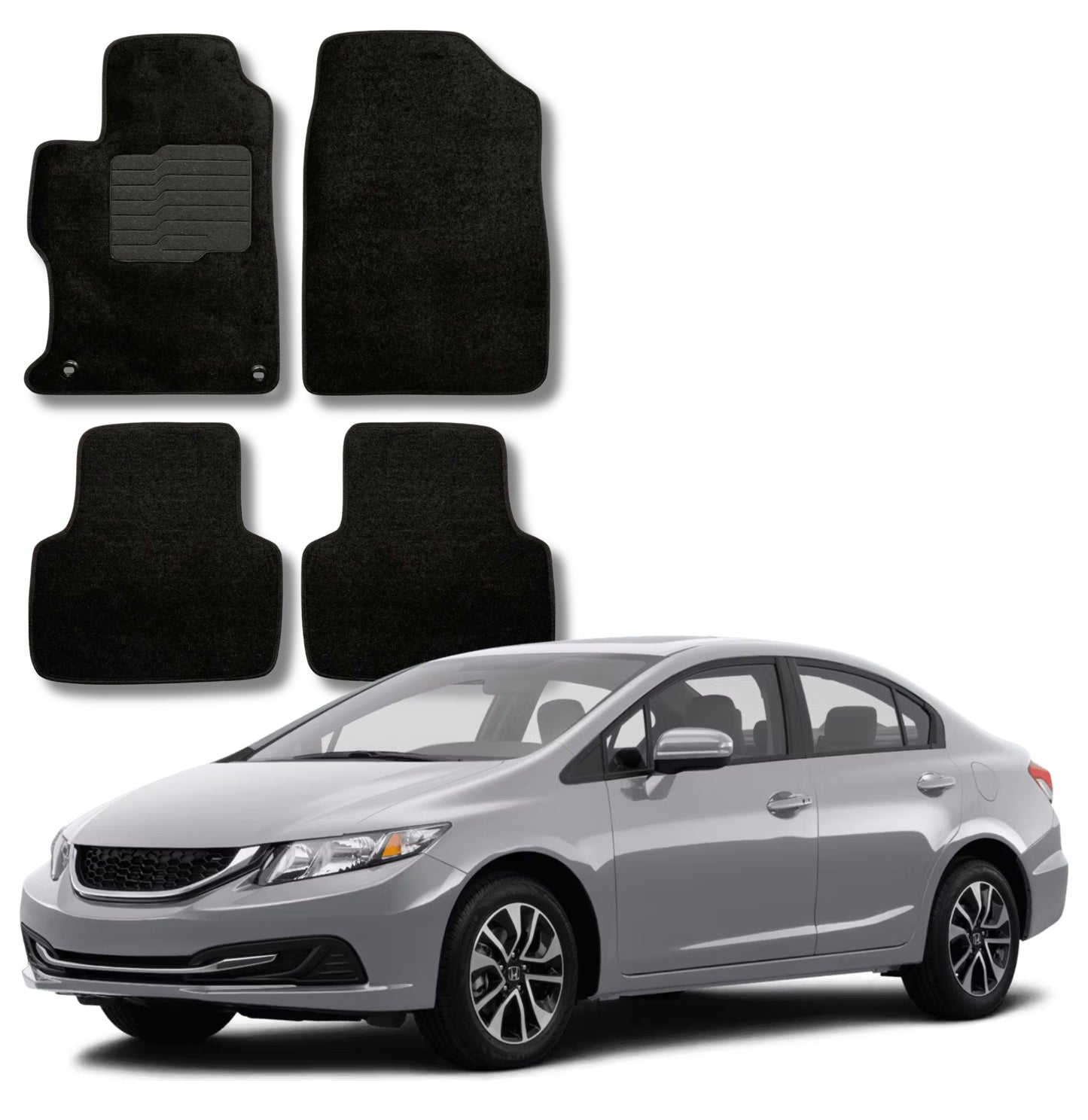 Carpet Floor Mats for 2012 to 2015 Honda Civic, Front and Rear, Black