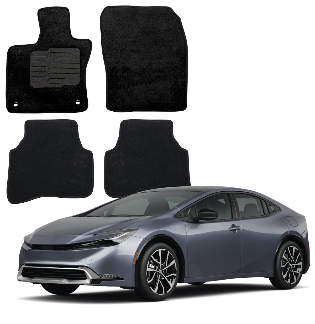 Carpet Floor Mats For 2023 to 2026 Toyota Prius, Front and Rear, Black