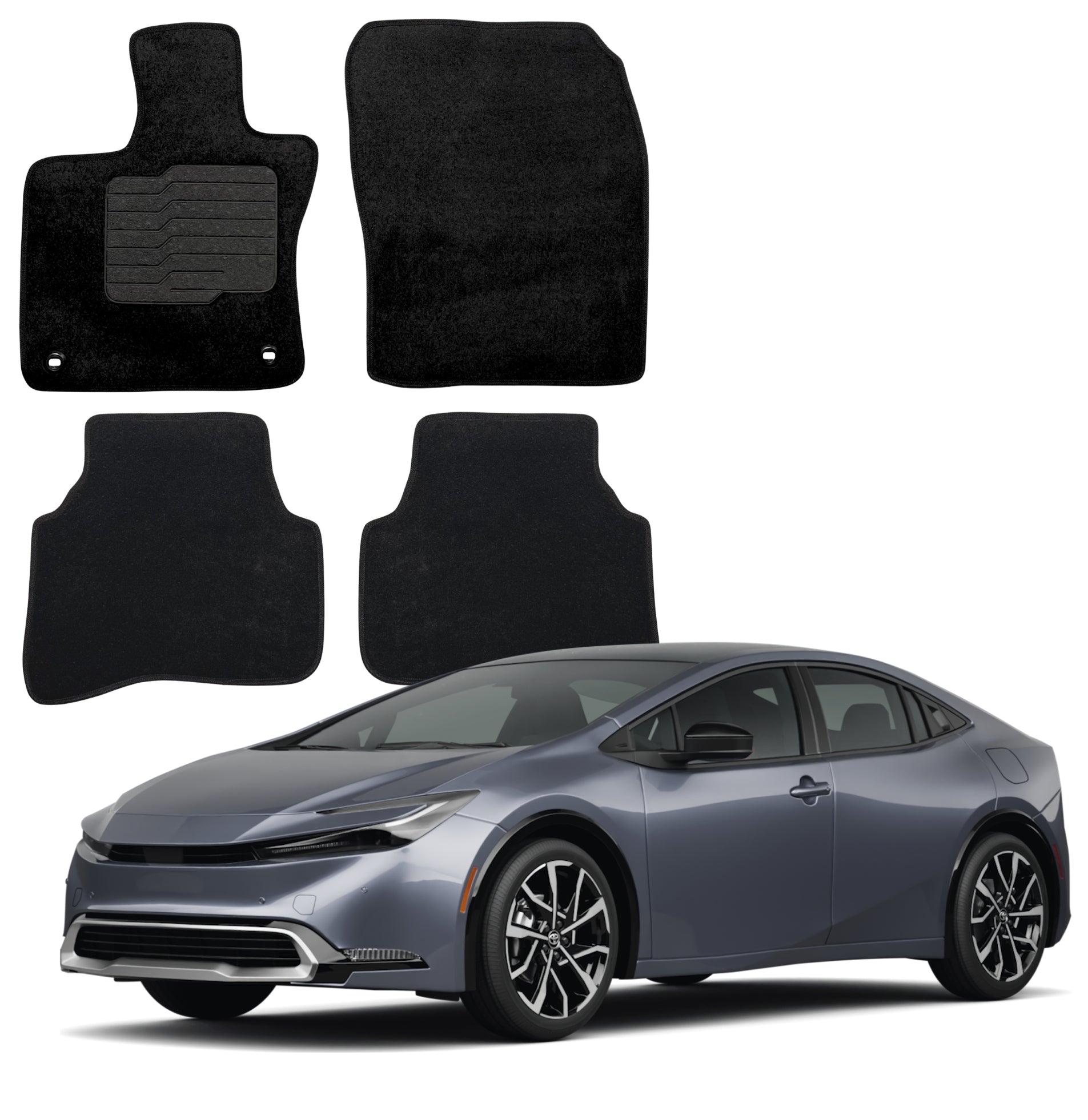 Carpet Floor Mats For 2023 to 2026 Toyota Prius, Front and Rear, Black
