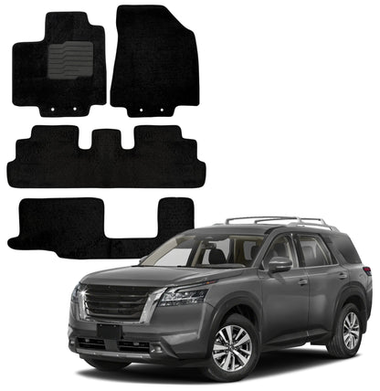 Carpet Floor Mats for 2022 to 2026 Nissan Pathfinder 8 Passenger, Full Set, Black