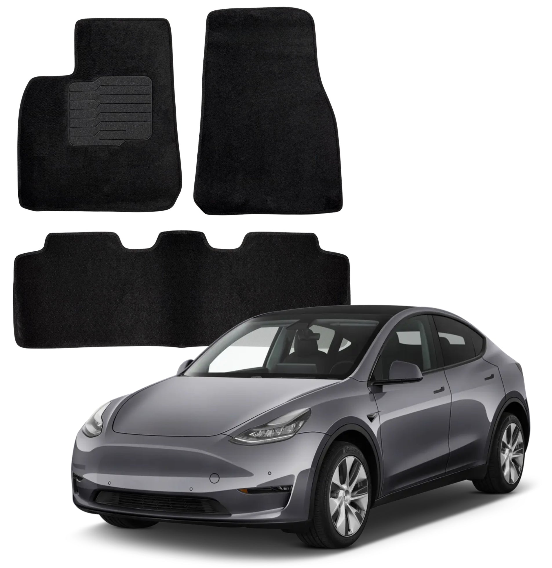 Carpet Floor Mats for 2020 to 2026 Tesla Model Y, Front and Rear, Black