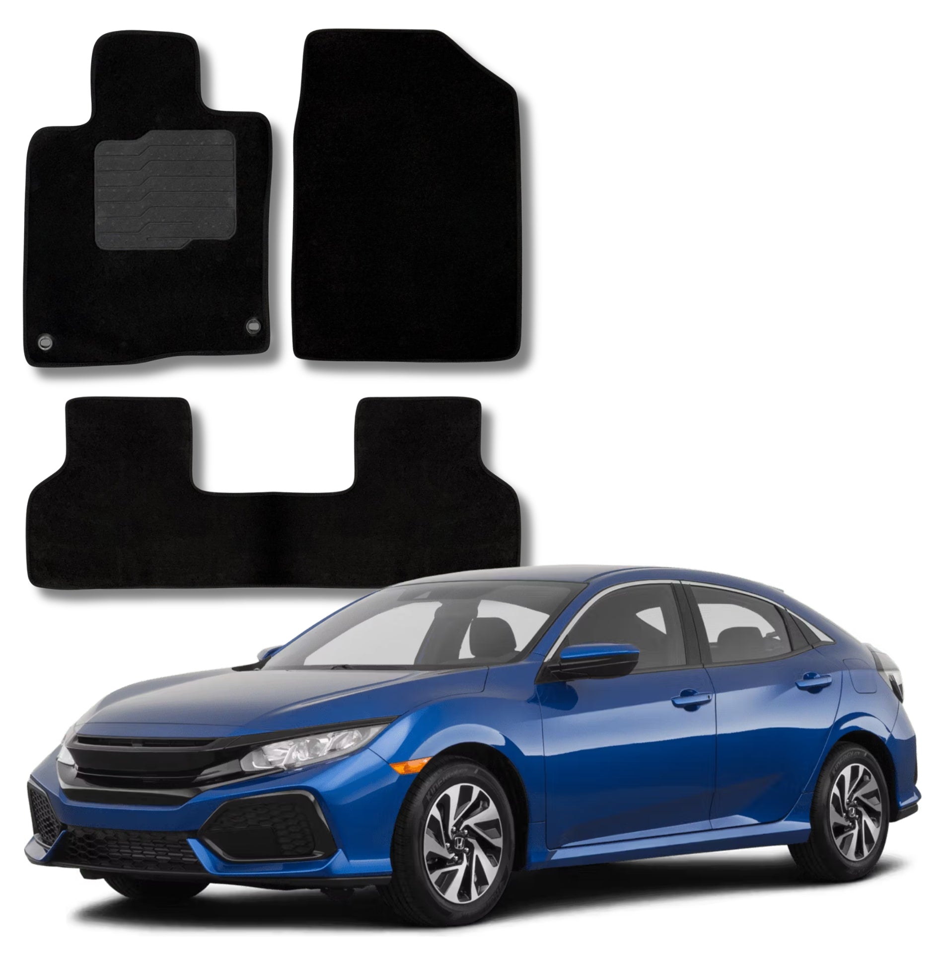 Carpet Floor Mats for 2016 to 2021 Honda Civic, Front and Rear, Black