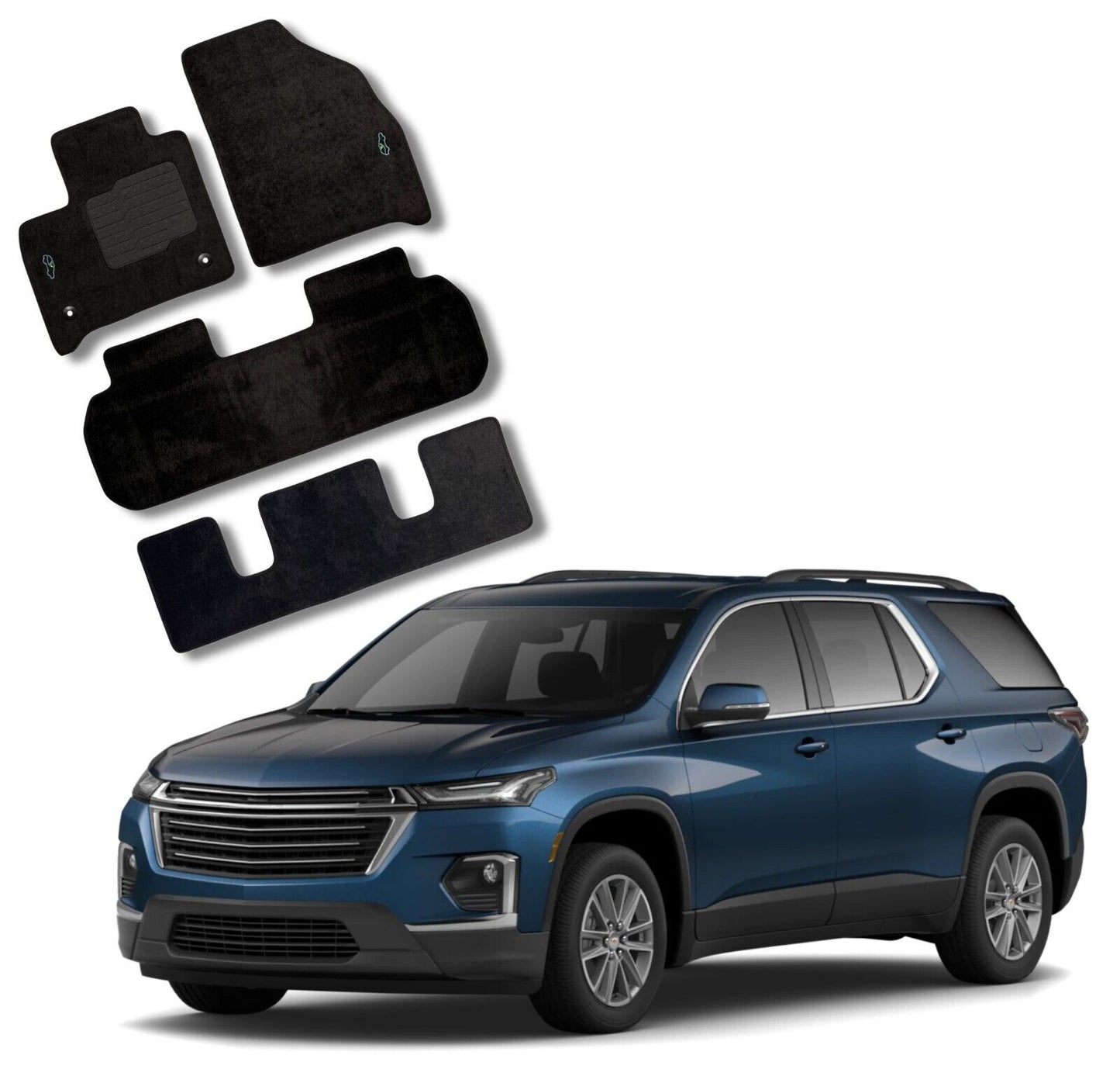 Carpet Floor Mats for 2018 to 2024 Chevrolet Traverse Front, Rear and 3rd Row