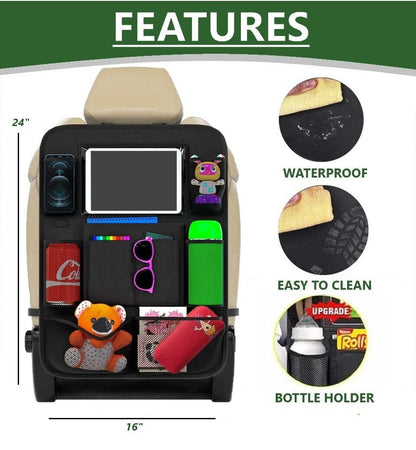 Backseat Car Organizer with 10" Tablet Holder and 9 Pockets - Universal Fit