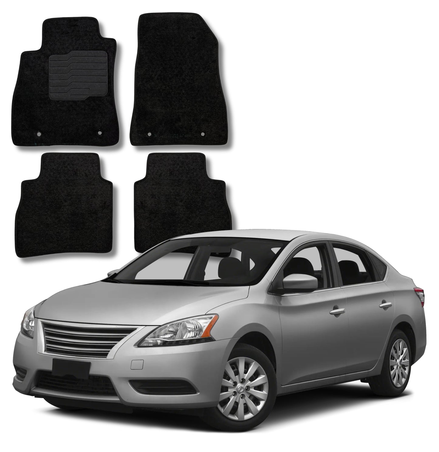 Carpet Floor Mats for 2013 to 2019 Nissan Sentra, Front and Rear, Black