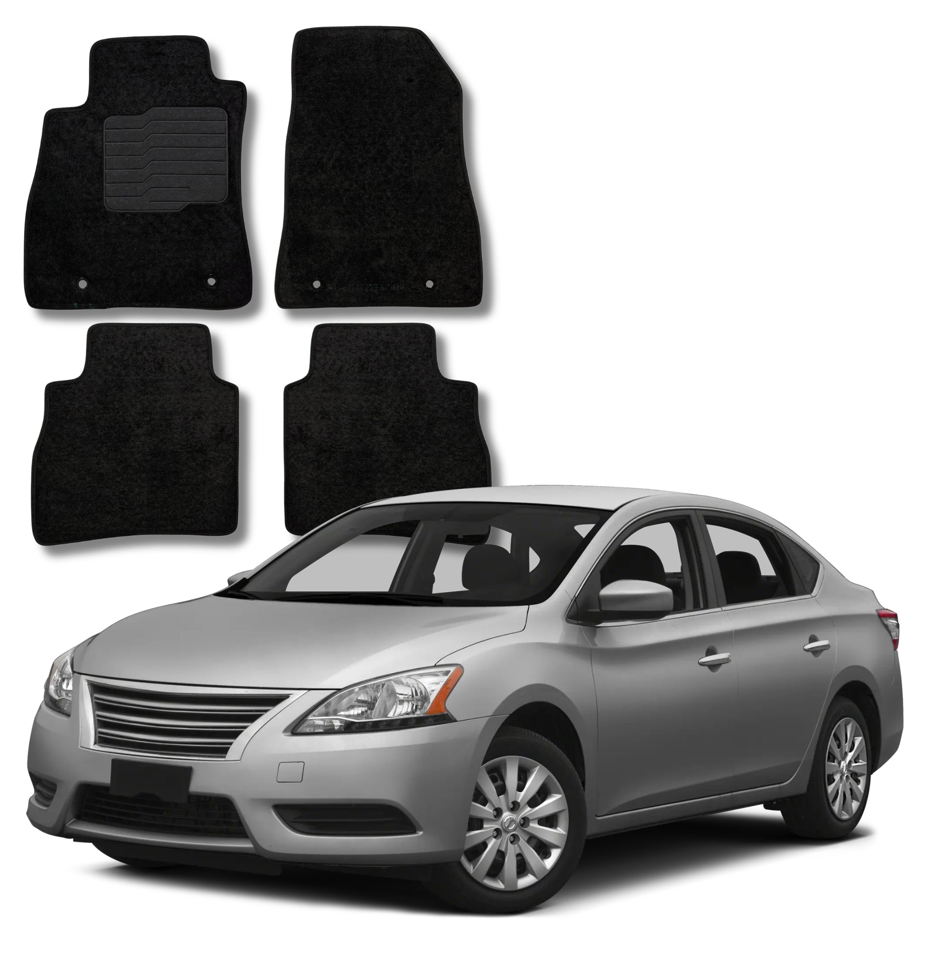 Carpet Floor Mats for 2013 to 2019 Nissan Sentra, Front and Rear, Black