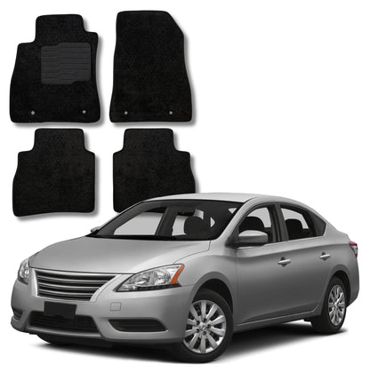 Carpet Floor Mats for 2013 to 2019 Nissan Sentra, Front and Rear, Black