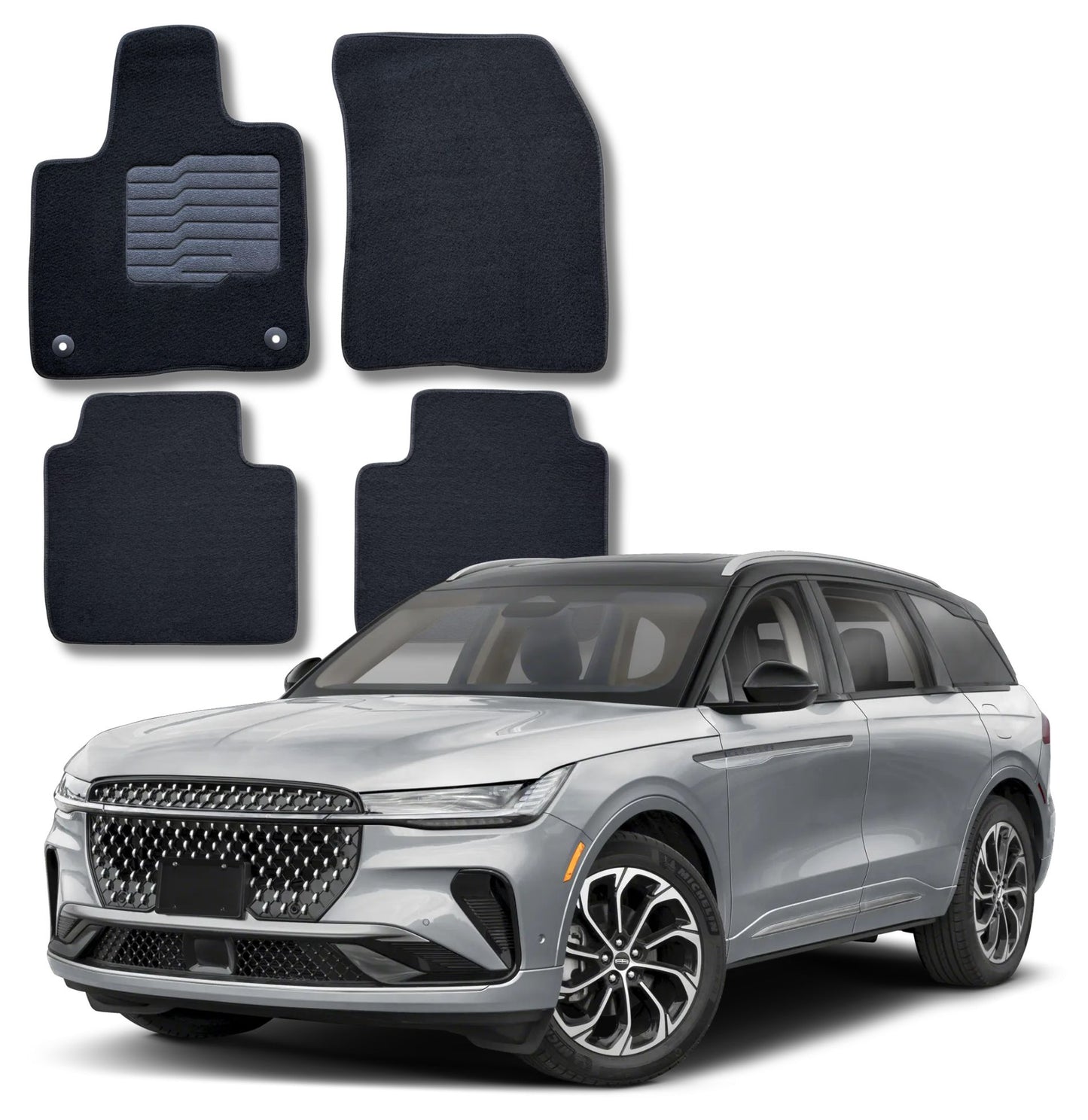 Carpet Floor Mats for 2024 to 2026 Lincoln Nautilus, Front and Rear, Black