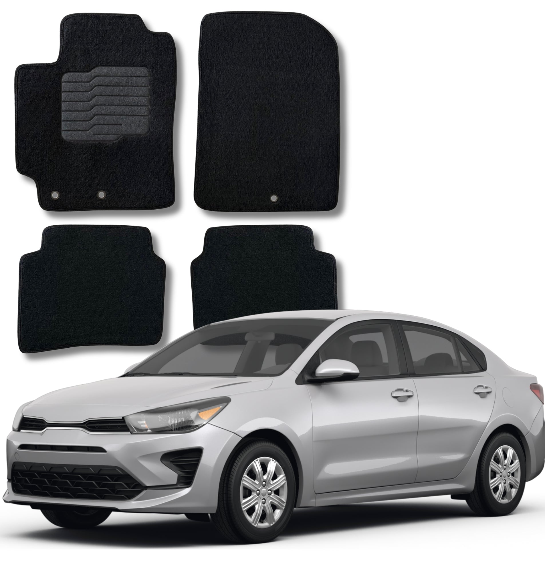 Carpet Floor Mats for 2018 to 2024 Kia Rio, Sedan and Hatch, Front and Rear