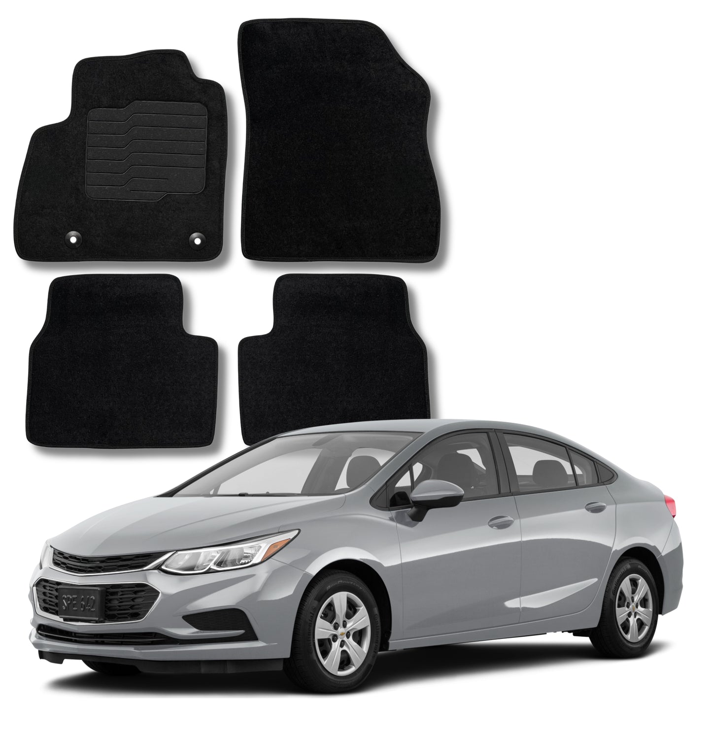 Carpet Floor Mats for 2016 to 2019 Chevrolet Cruze (Not for 2016 Cruze Limited), Front and Rear, Black