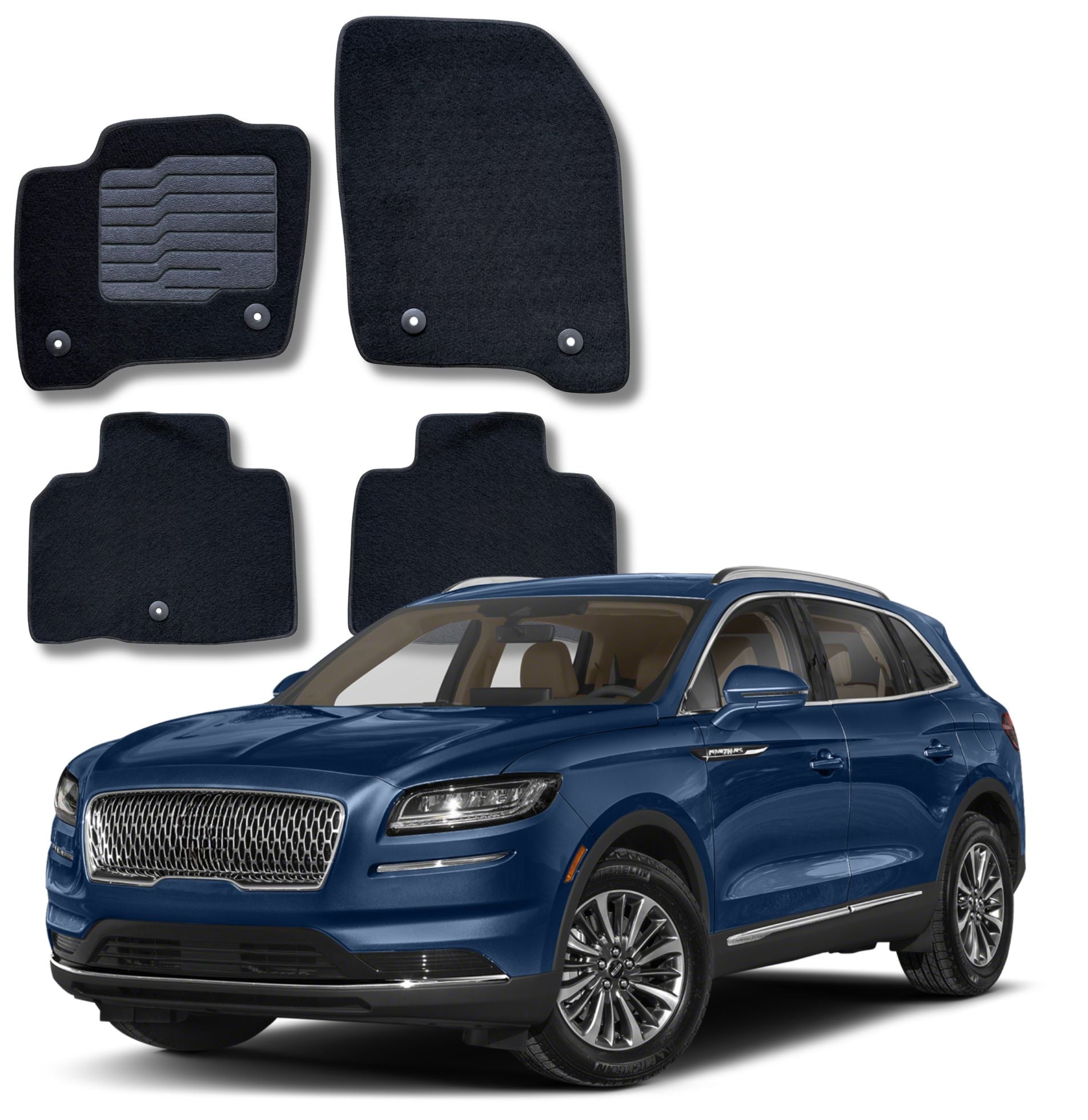 Carpet Floor Mats for 2019 to 2023 Lincoln Nautilus, Front and Rear, Black