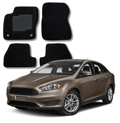 Carpet Floor Mats for 2012 to 2018 Ford Focus Hatch and Sedan, Front and Rear, Black