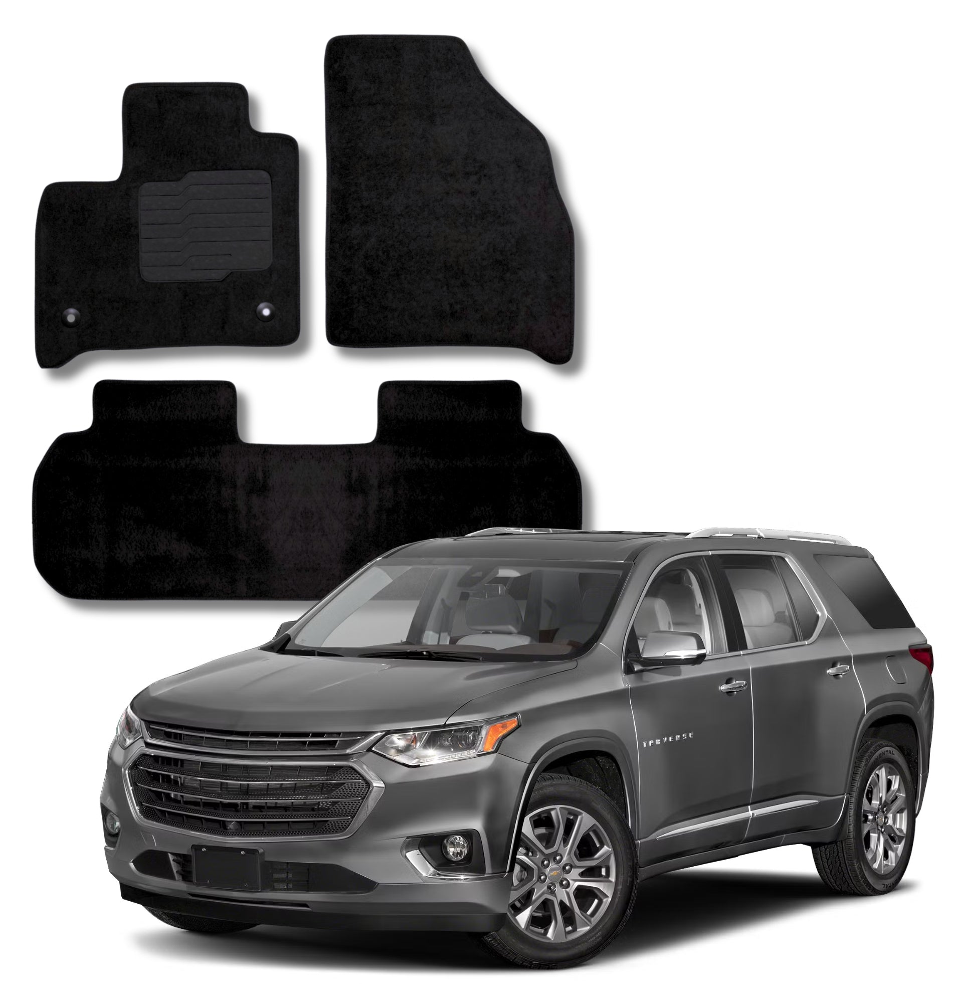 Carpet Floor Mats For 2018 to 2024 Chevrolet Traverse, Front and Rear, Black