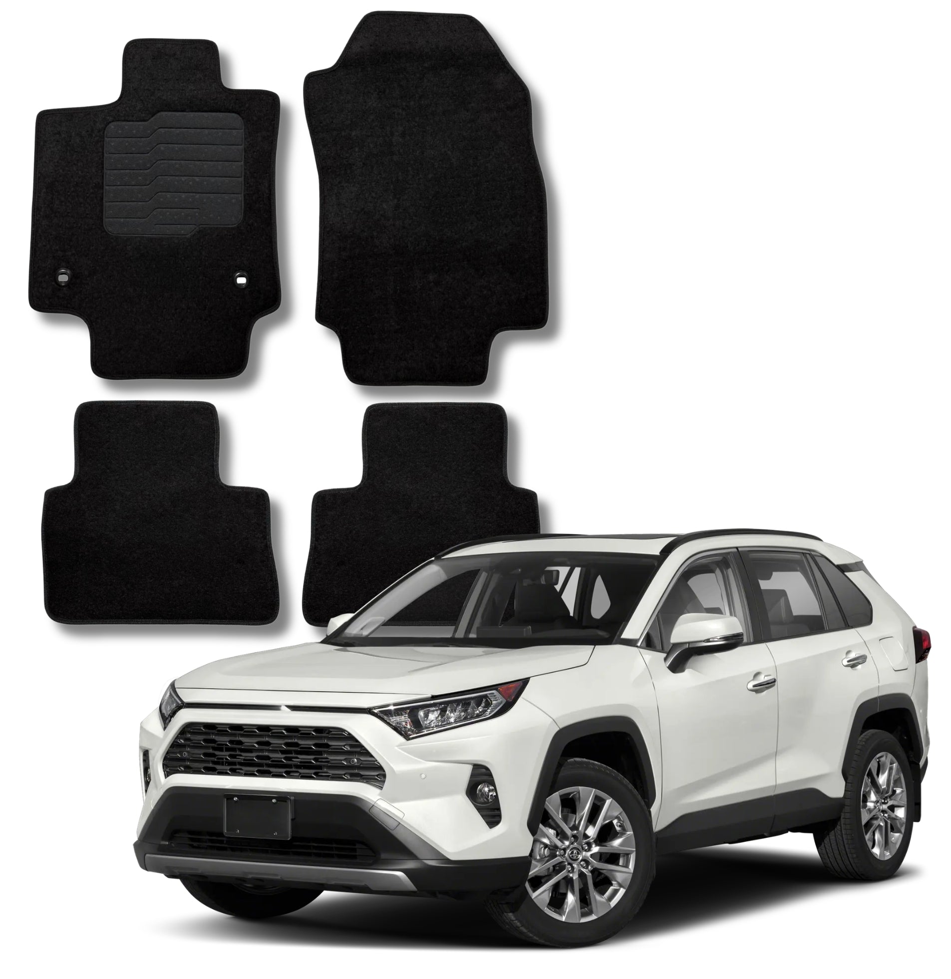 Carpet Floor Mats for 2019 to 2025 Toyota RAV4, Front and Rear, Black
