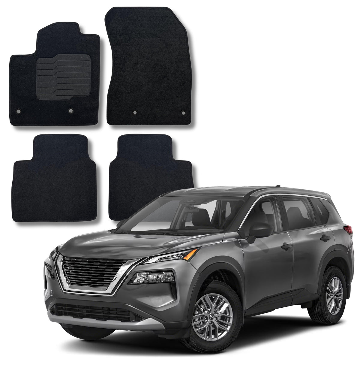 Carpet Floor Mats for 2021 to 2026 Nissan Rogue, Front and Rear, Black