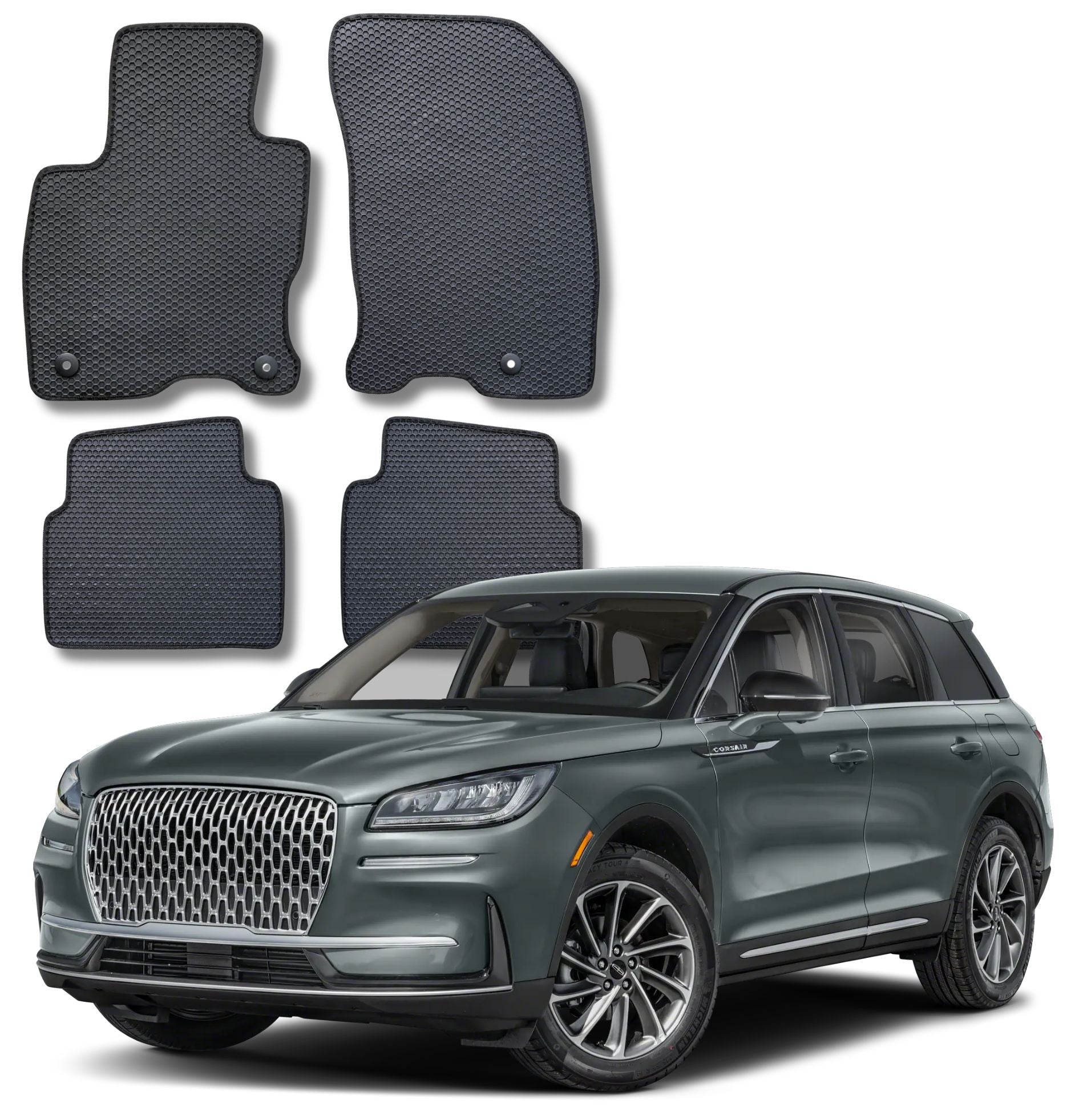 All Weather Honeycomb Floor Mats for 2020 to 2026 Lincoln Corsair, Front and Rear, Black