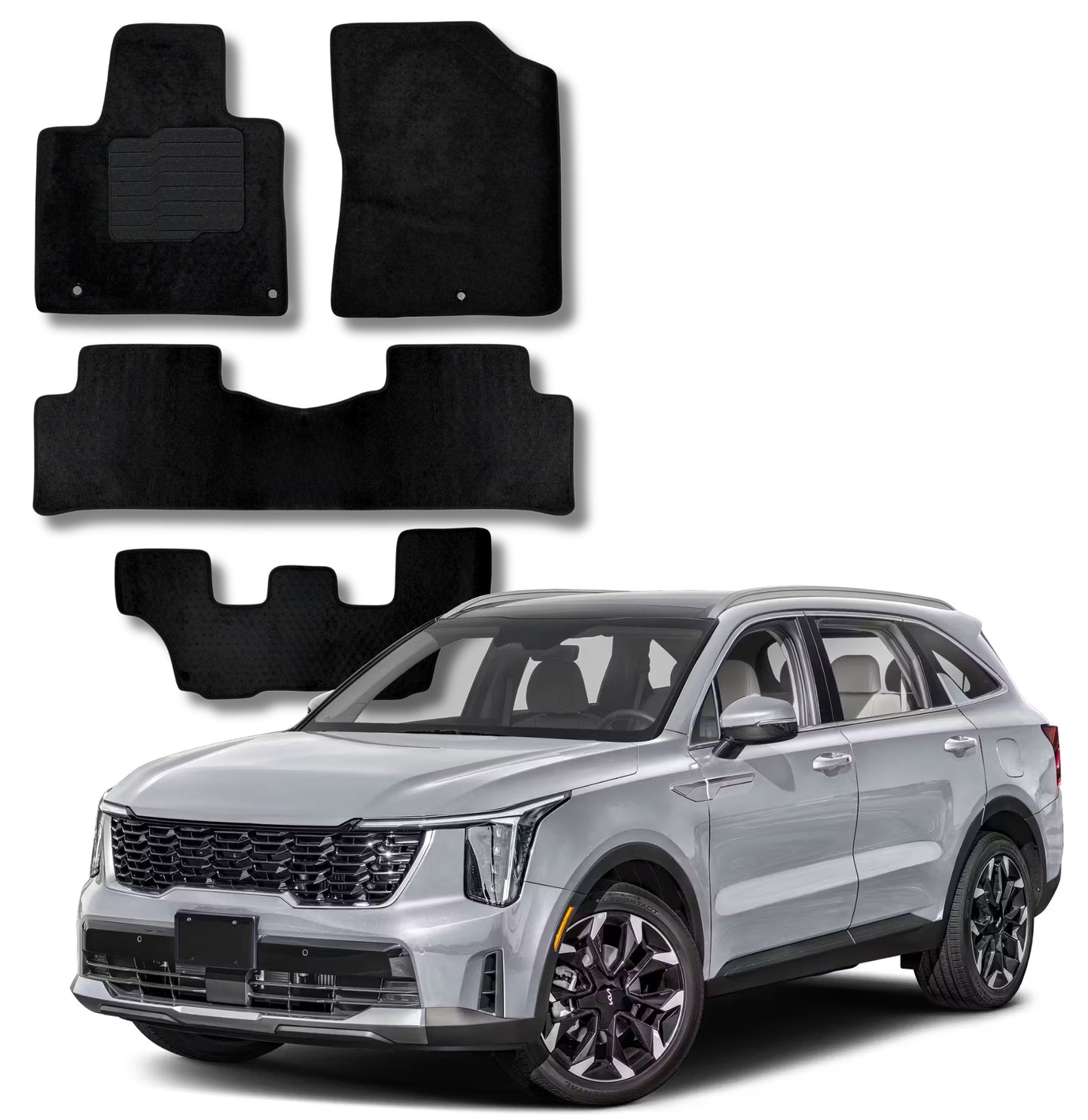 Carpet Floor Mats for 2021 to 2026 Kia Sorento Full 3-Row Set (Not for Hybrid Models), Front and Rear