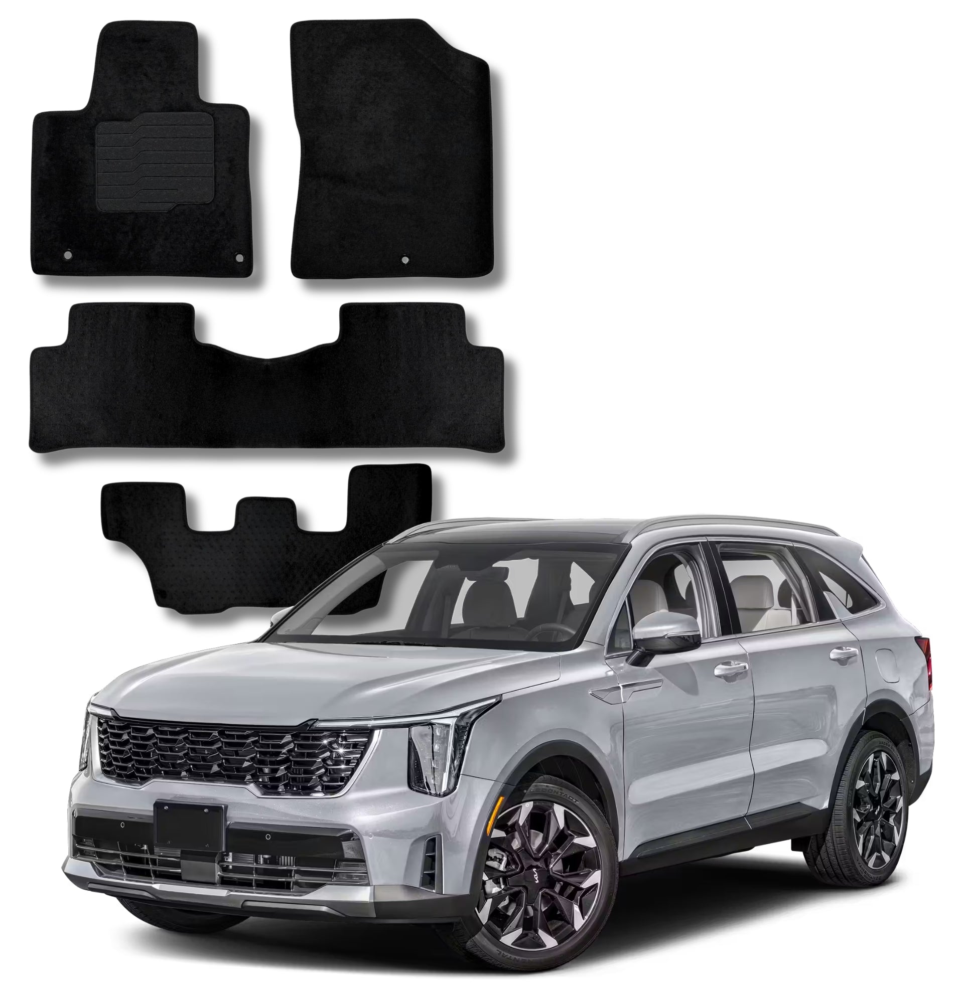 Carpet Floor Mats for 2021 to 2026 Kia Sorento Full 3-Row Set (Not for Hybrid Models), Front and Rear