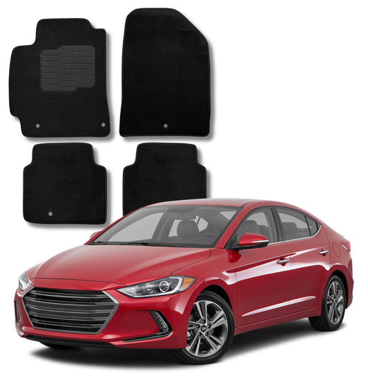 Carpet Floor Mats for 2017 to 2020 Hyundai Elantra, Front and Rear, Black