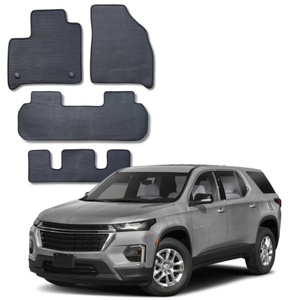 All Weather Honeycomb Floor Mats for 2018 to 2024 Chevy Traverse Front, Rear & 3rd Row