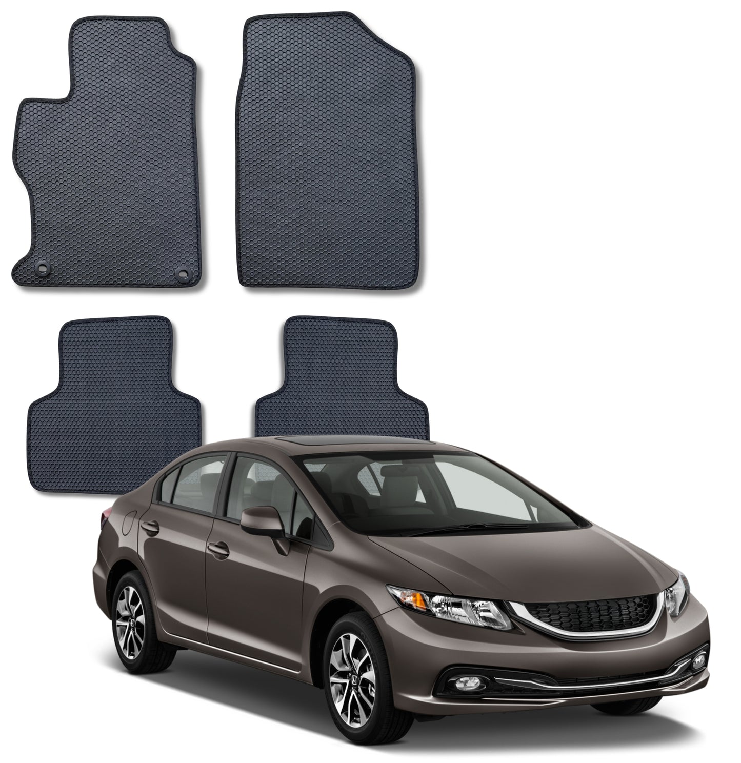 All Weather Honeycomb Floor Mats for 2012 to 2015 Honda Civic, Front and Rear