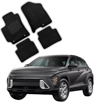 Carpet Floor Mats for 2024 to 2026 Hyundai Kona, Front and Rear, Black (Not for Electric Models)