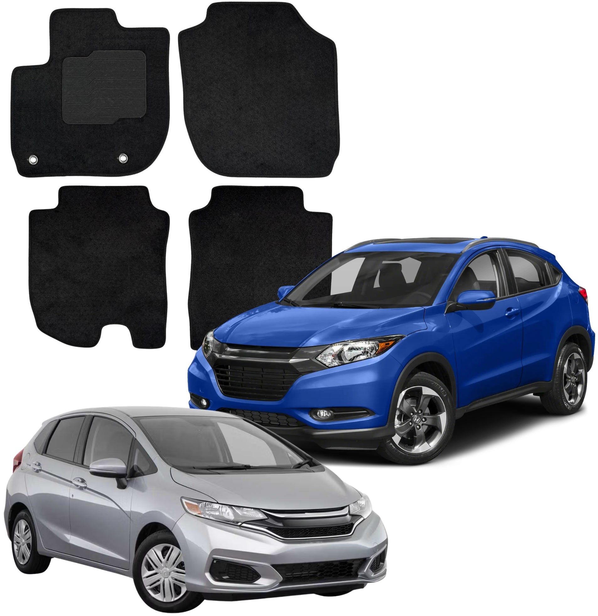 Carpet Floor Mats for 2016 to 2022 Honda HRV / 2015 to 2020 Honda Fit, Front and Rear, Black