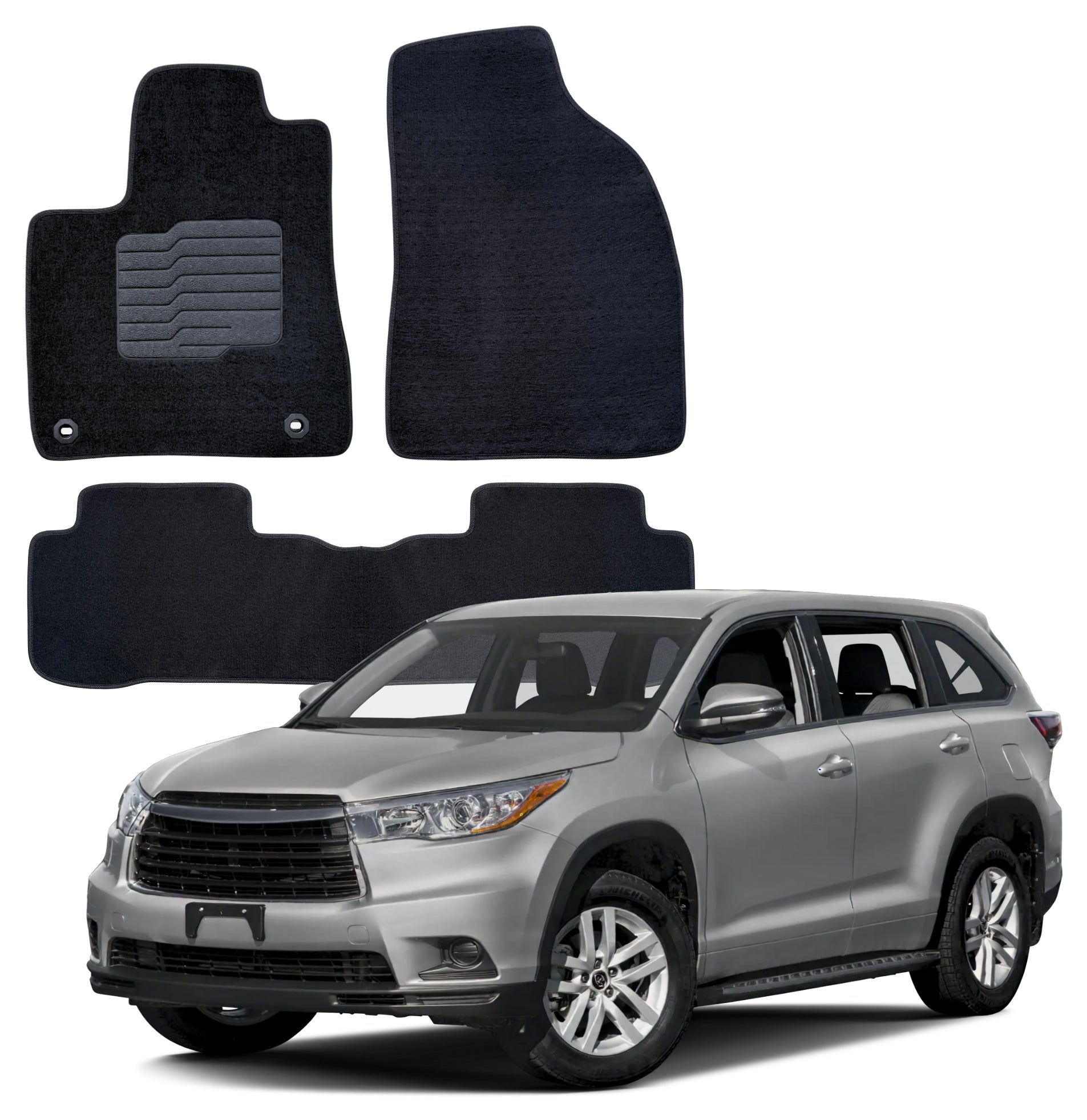 Carpet Floor Mats For 2014 to 2019 Toyota Highlander, Front and Rear, Black