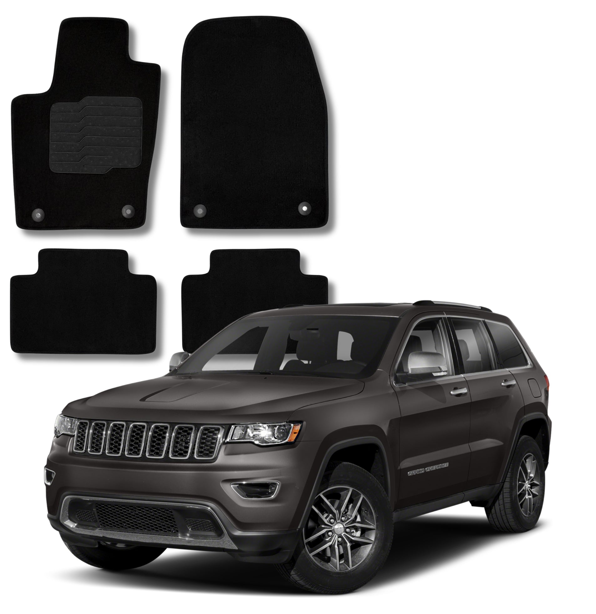 Carpet Floor Mats for 2016 to 2021 Jeep Grand Cherokee & 16 to 26 Dodge Durango, Front and Rear, Black