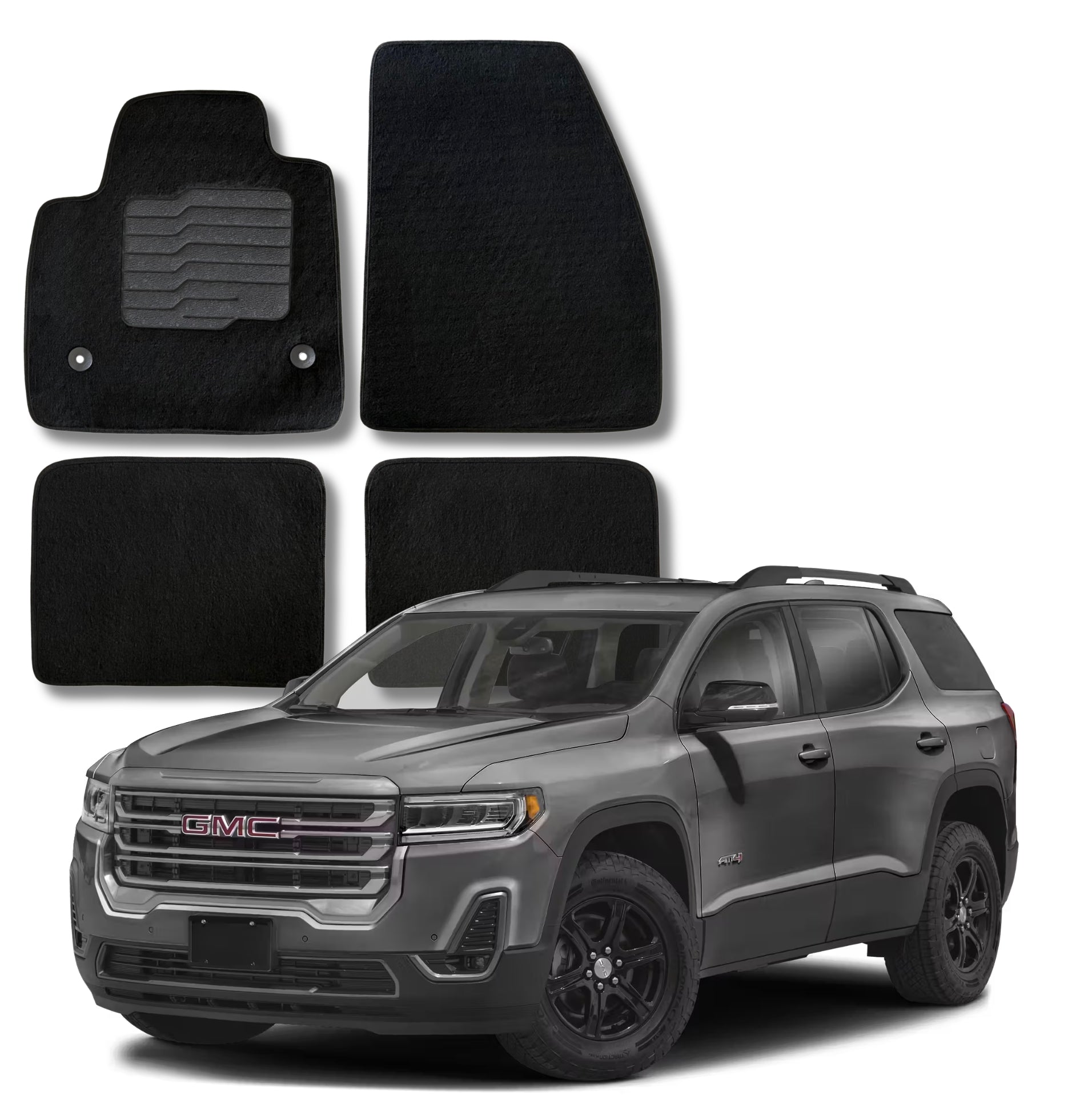 Carpet Floor Mats for 2017 to 2023 GMC Acadia, Front and Rear, Black