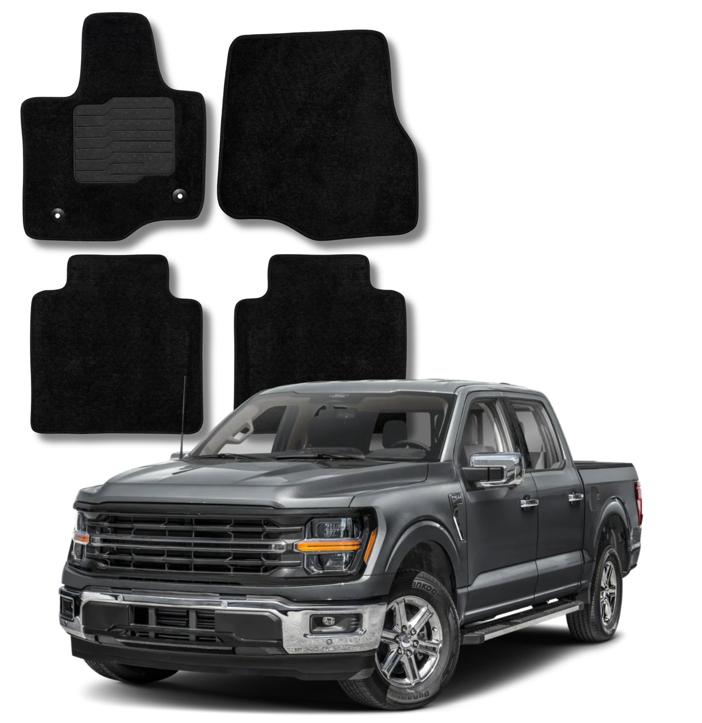 Carpet Floor Mats for 2021 to 2026 Ford F-150 / 2022-2025 F150 Lightning Crew Cabin Models, Front and Rear