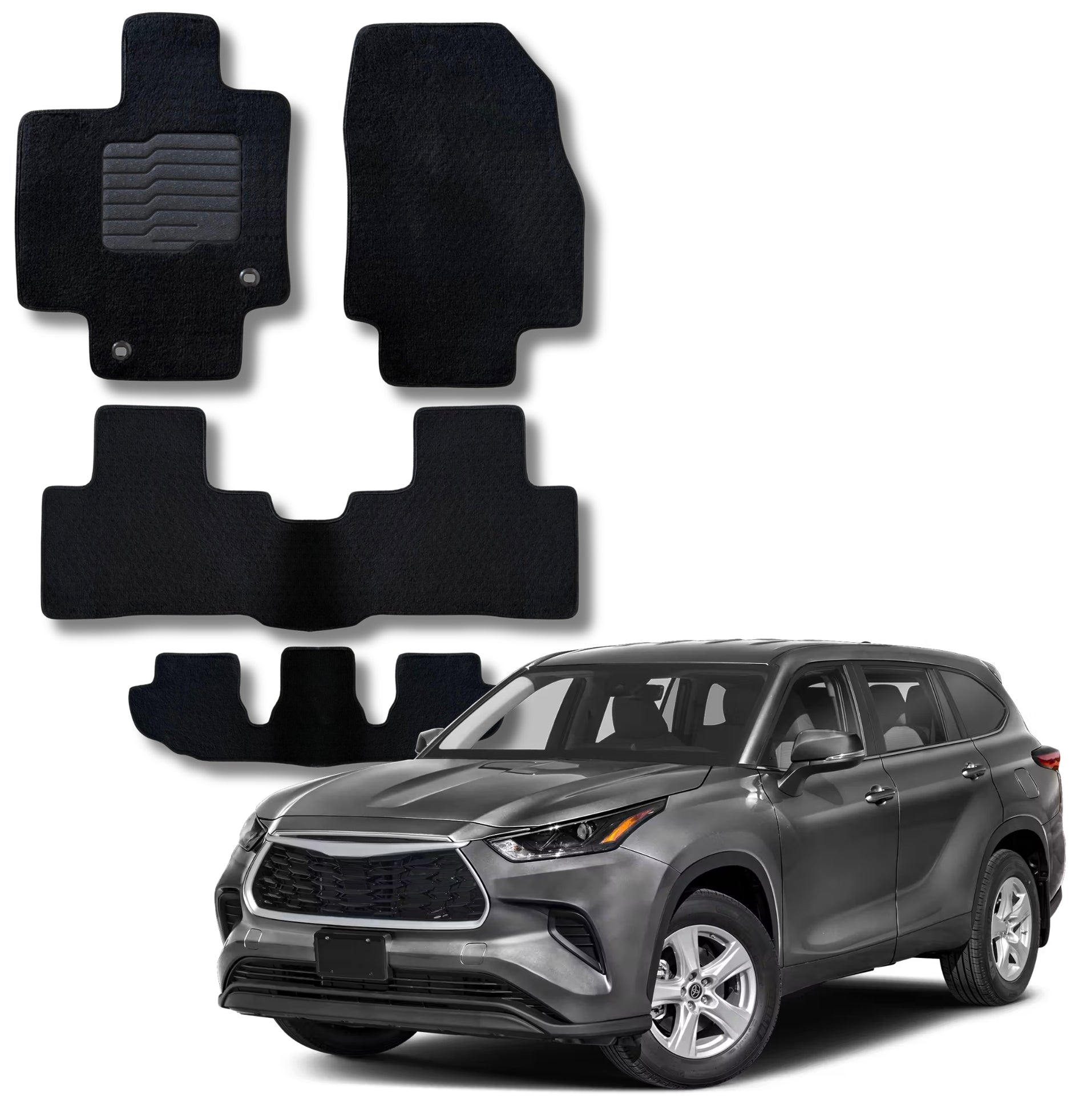 Carpet Floor Mats for 2020 to 2026 Toyota Highlander, Full set (2nd Row Bench or Bucket seats)