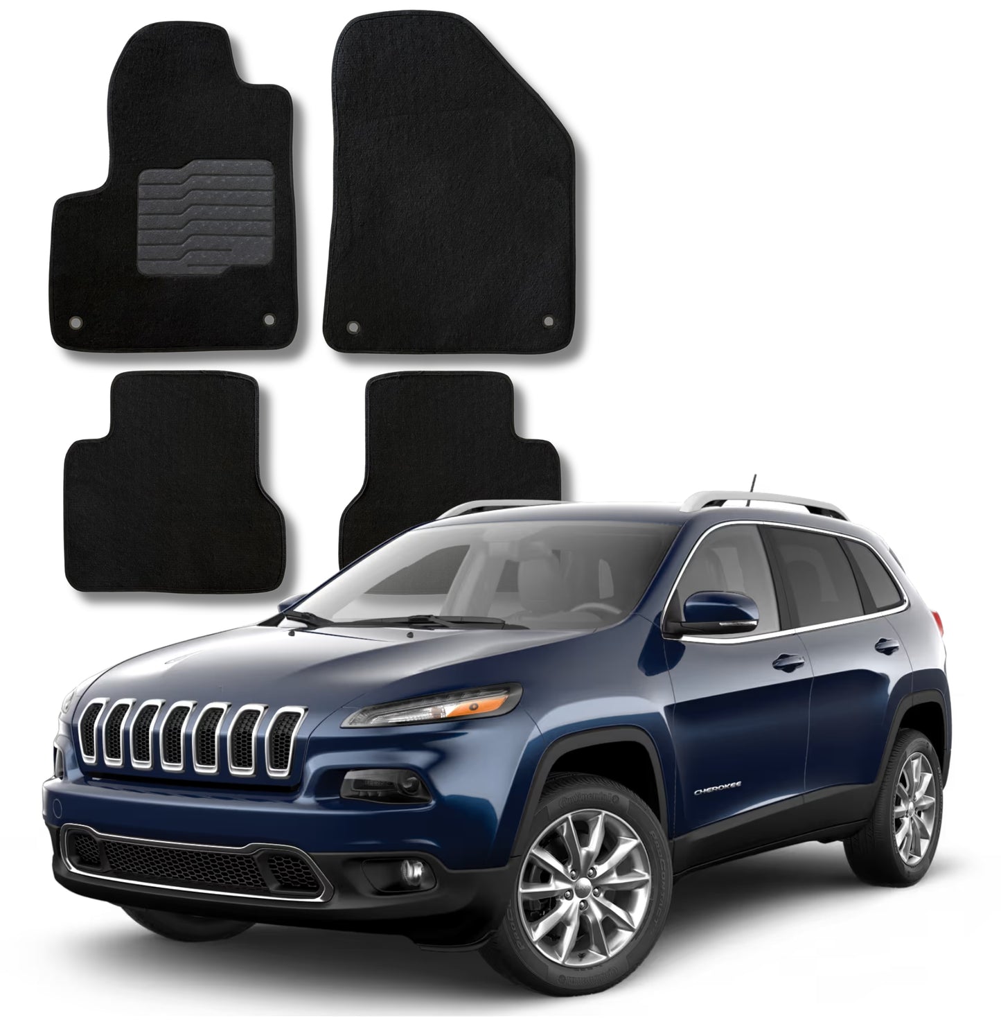 Carpet Floor Mats Fit for 2014 to 2023 Jeep Cherokee, Front and Rear, Black