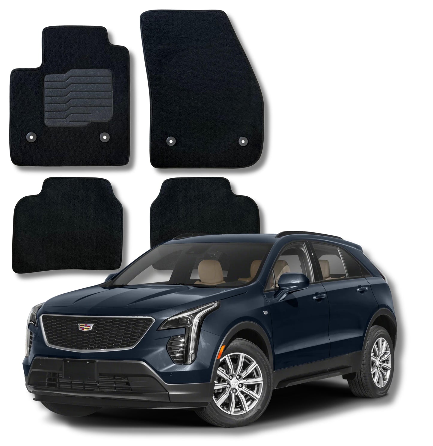 Carpet Floor Mats for 2018 to 2025 Cadillac XT4, front and Rear, Black