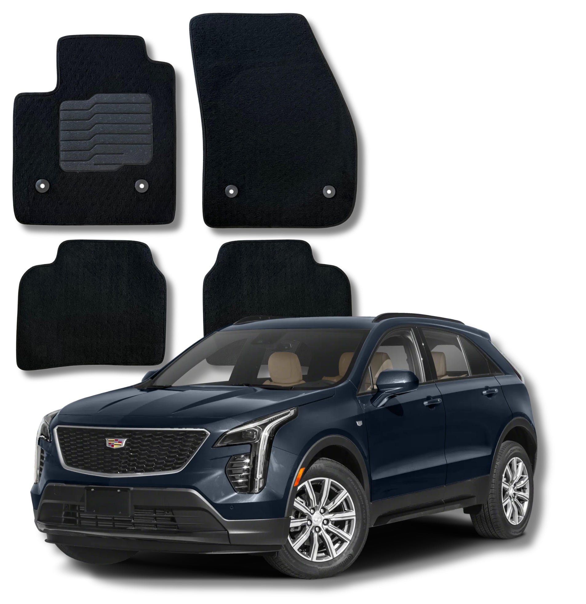 Carpet Floor Mats for 2018 to 2025 Cadillac XT4, front and Rear, Black