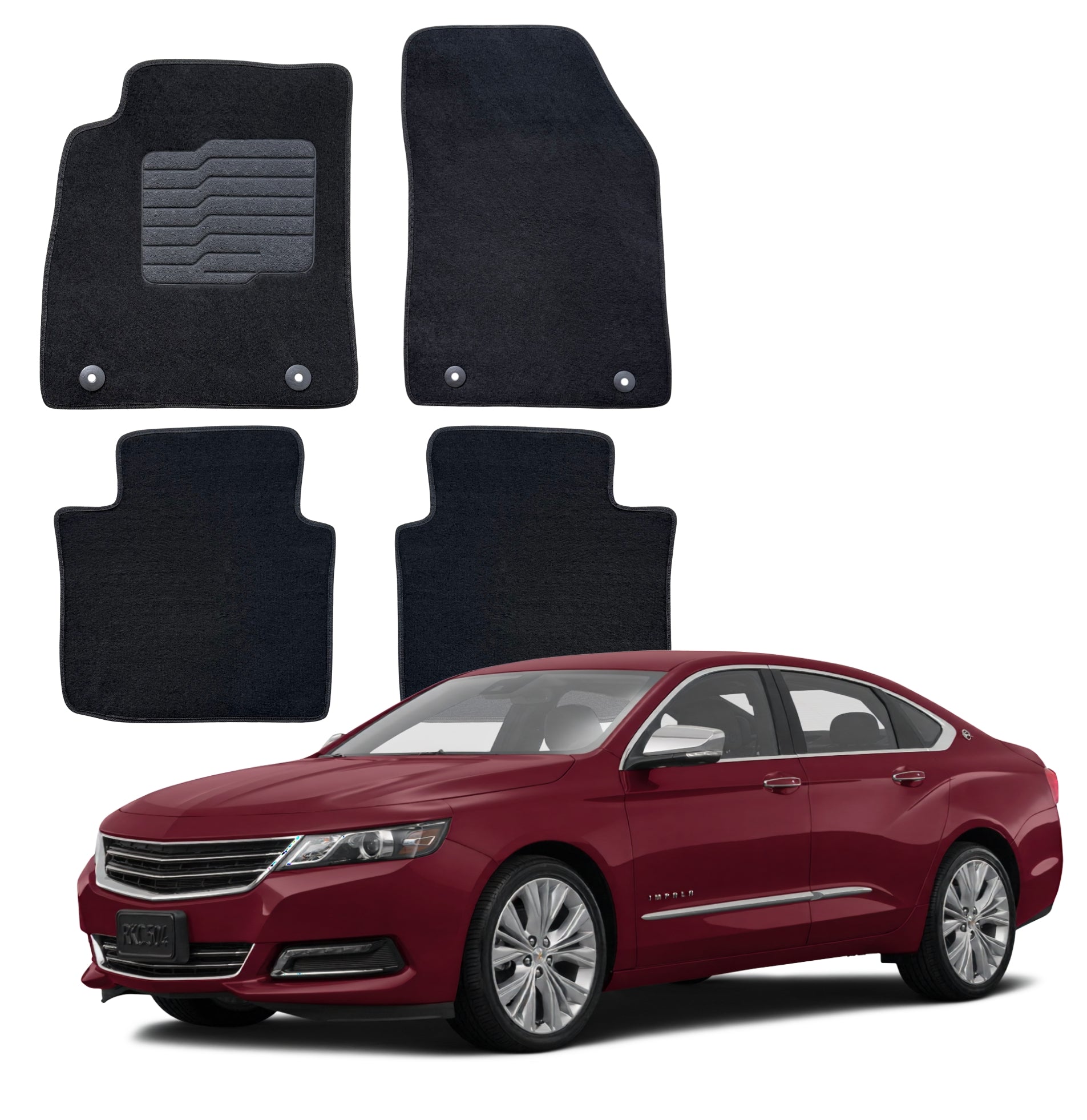 Carpet Floor Mats For 2014 to 2020 Chevrolet Impala, Front and Rear, Black