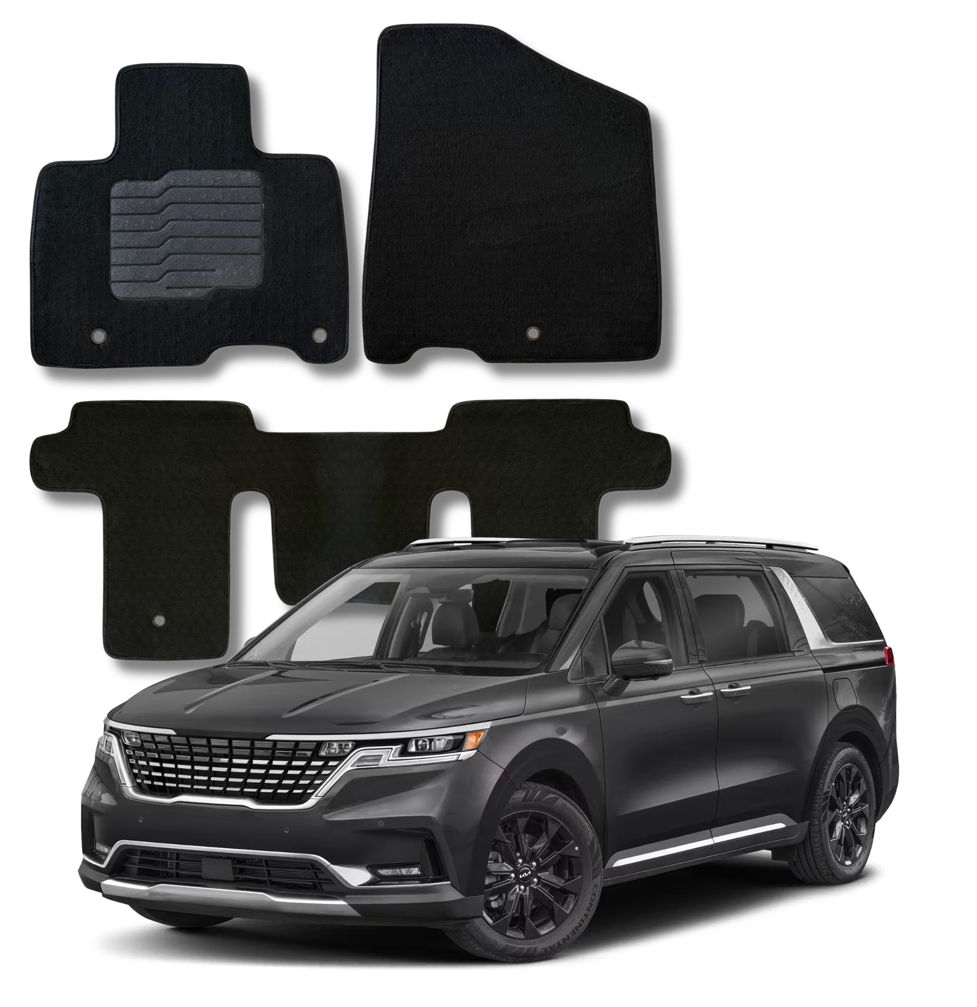 Carpet Floor Mats for 2022 to 2026 Kia Carnival 8 Passenger, Front and Rear, Black