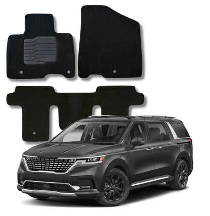 Carpet Floor Mats for 2022 to 2026 Kia Carnival 8 Passenger, Front and Rear, Black