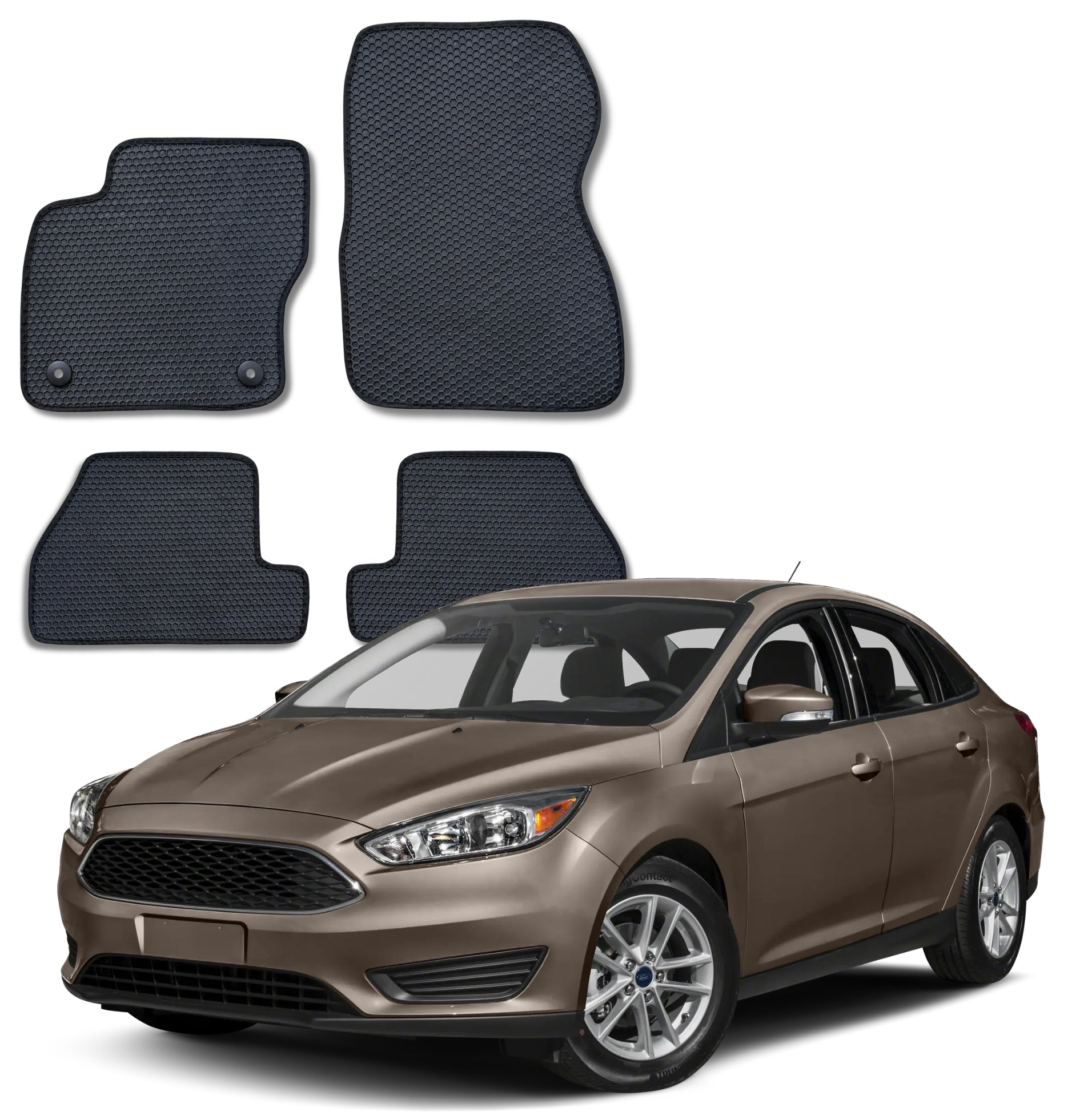 All Weather Honeycomb Floor Mats for 2012 to 2018 Ford Focus, Front and Rear