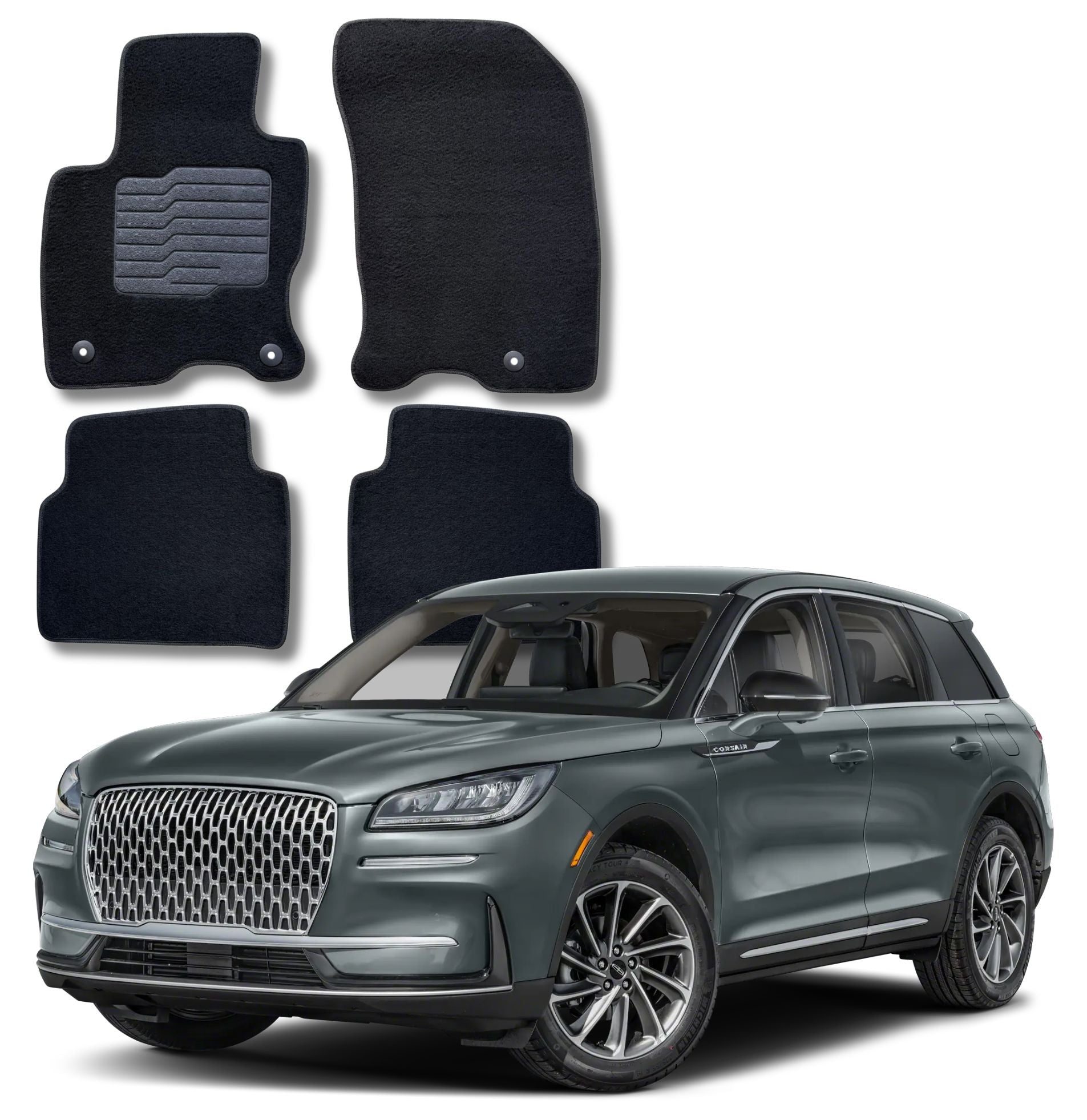 Carpet Floor Mats for 2020 to 2026 Lincoln Corsair, Front and Rear, Black
