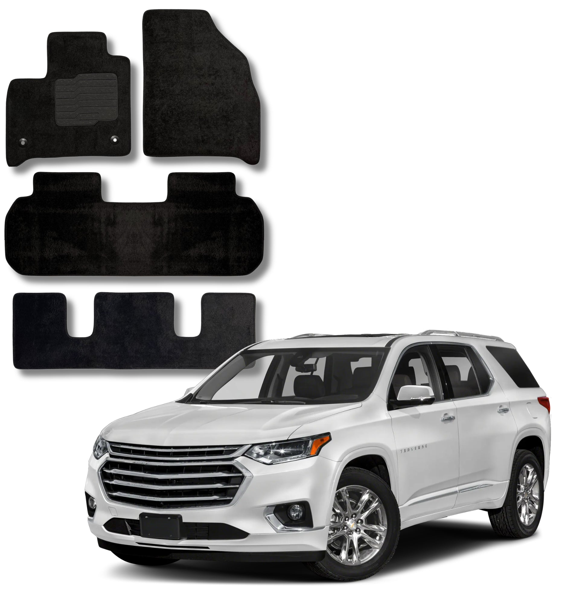 Carpet Floor Mats for 2018 to 2024 Chevrolet Traverse Front, Rear and 3rd Row