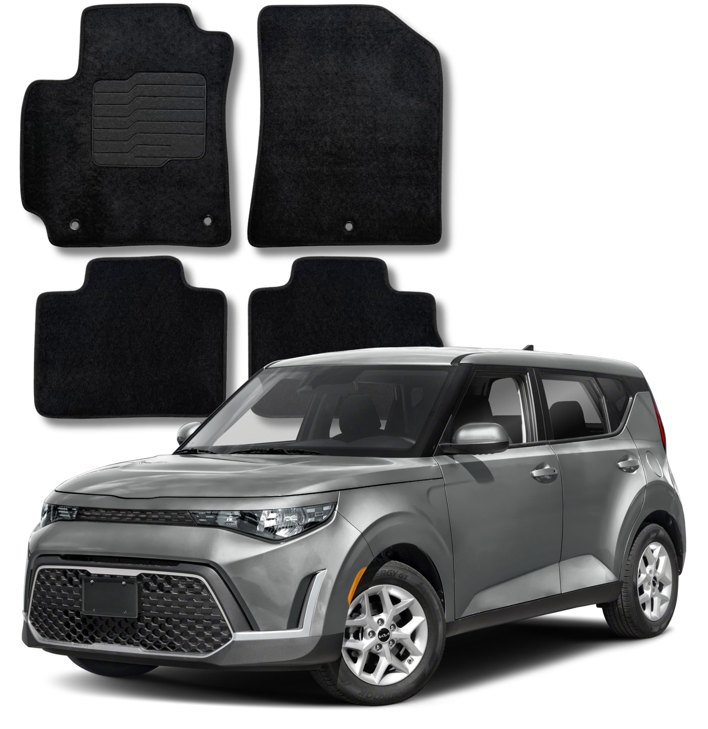 Carpet Floor Mats for 2020 to 2025 Kia Soul, Front and Rear, Black