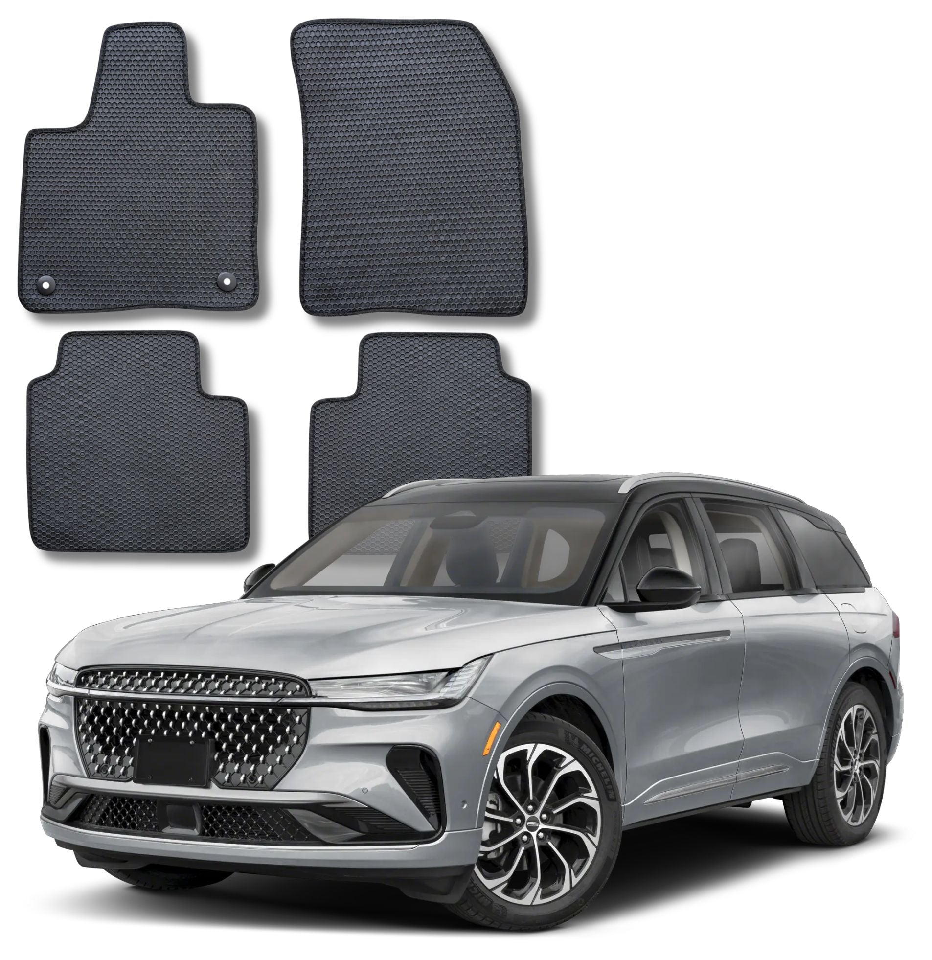 All Weather Honeycomb Floor Mats for 2024 to 2026 Lincoln Nautilus, Front and Rear, Black