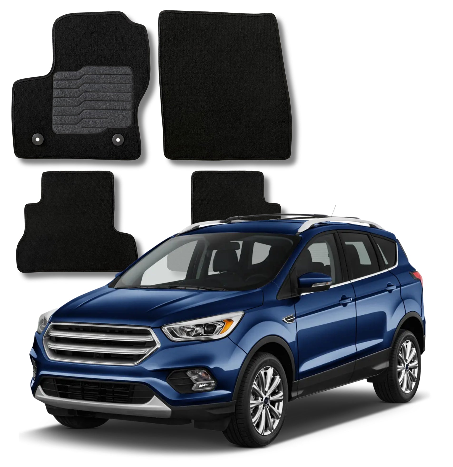 Carpet Floor Mats for 2013 to 2019 Ford Escape, Front and Rear, Black